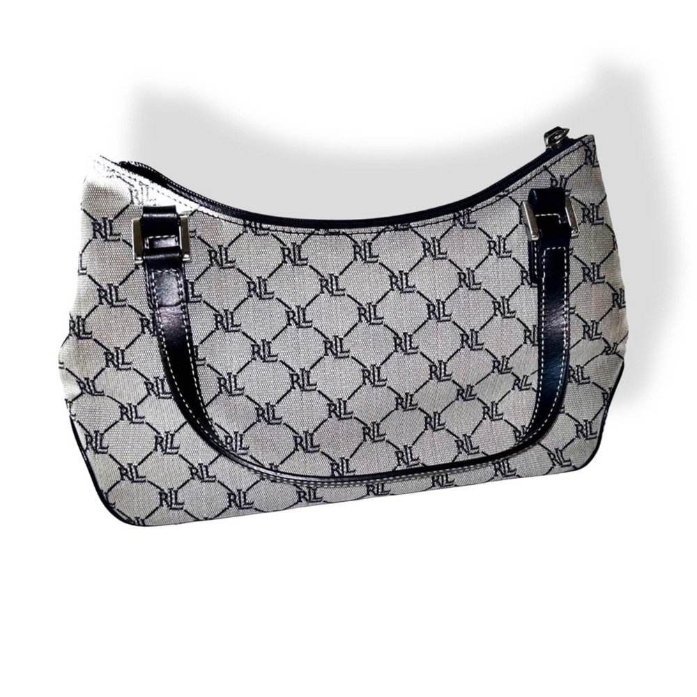 Ralph Lauren Signature RL Logo Monogram Mini Satchel Top Handle Hobo Gray Black